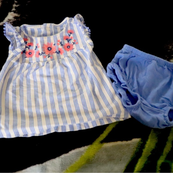 6M Baby Girl Outfit Shirt with Bottoms Blue and White - Picture 1 of 5